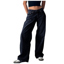 Jeans da donna a vita alta e gamba larga, alla moda, non elasticizzati, con tasca, pantaloni azzurri, jeans larghi da donna