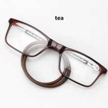Lunettes de lecture pour hommes et femmes, pliables, à fixation magnétique frontale et au cou, grossissement 0,5, marron.