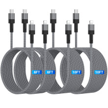 4-pack flätade nylonkablar för USB-C till Lightning (1,8 m/3 m), 3A snabbladdning, kompatibel med iPhone 14/13/12 och iPhone-laddare
