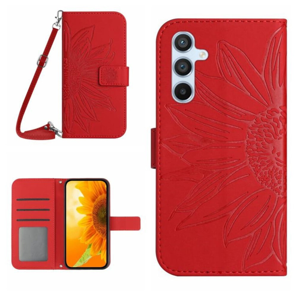 Sunflower Embossed Pu Leather Flip Wallet Case With Magnetic Closure, Card Slots & Hanging Rope For Samsung Galaxy A56 5G 6.7" 9009879193395