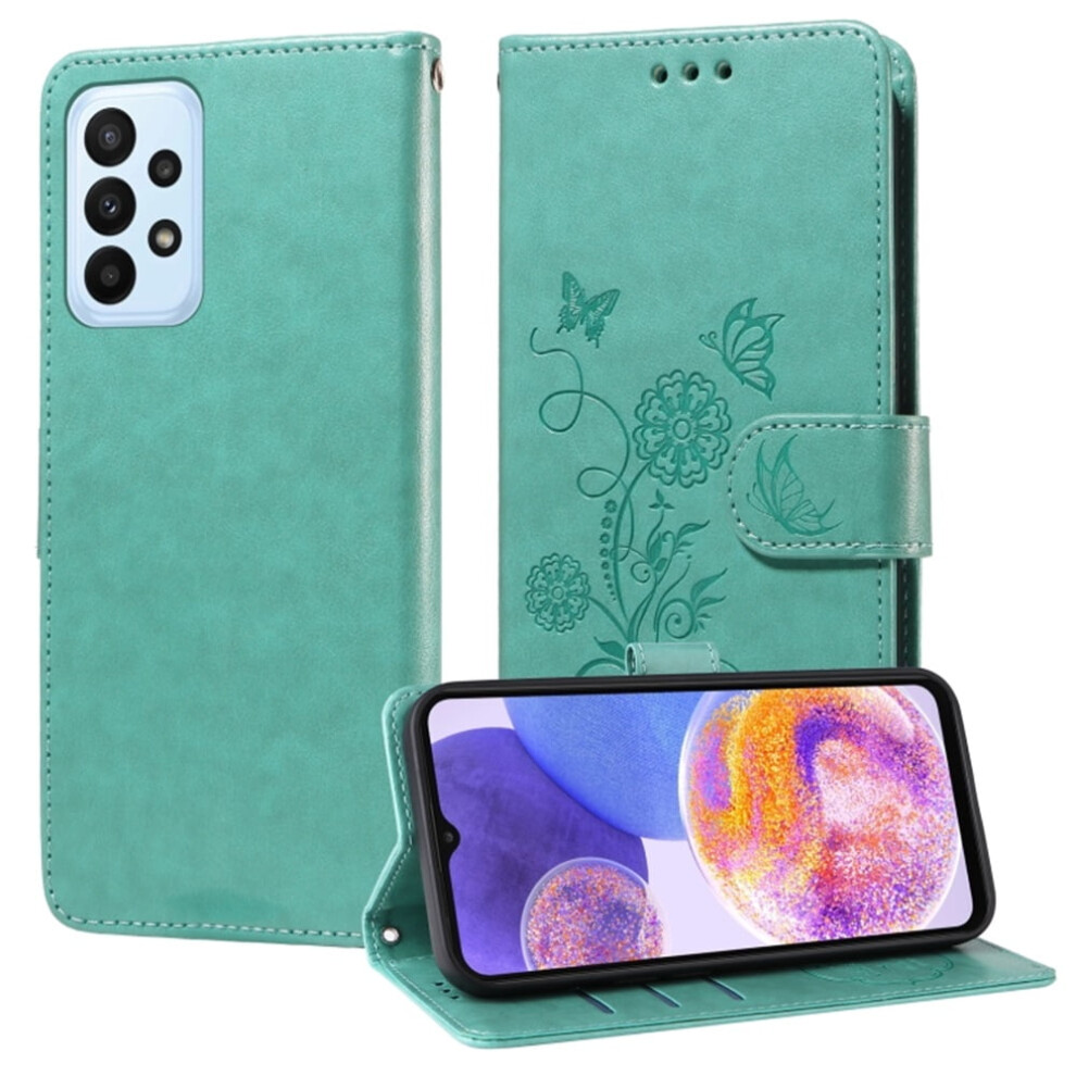 Embossed Butterfly Flower Flip Leather Case With Card Slots, Cash Compartment & KickstandâCompatible With Samsung Galaxy A23 4G/5G Green 9009879193098