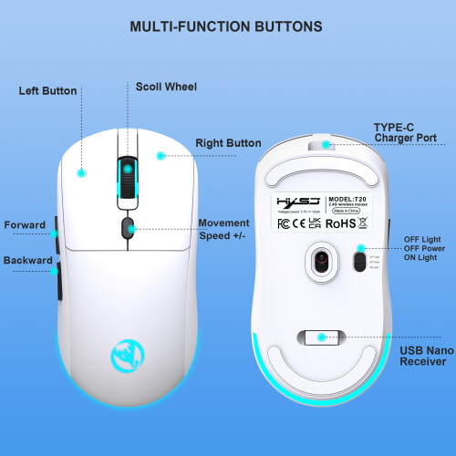 Wireless Mouse - Rechargeable 2.4G Wireless Mouse White 1