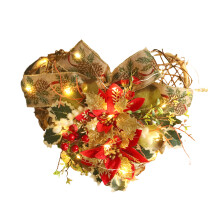 Guirlanda de Natal reutilizável de 60 cm com luzes LED a bateria e pétalas de tecido realistas, ideal para decorar portas e ambientes internos.
