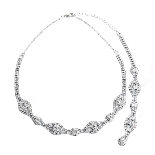 3Pcs Silver Crystal Pendant Necklace Wedding Bride Back Chain 1