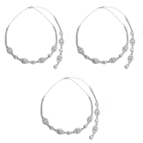 3Pcs Silver Crystal Pendant Necklace Wedding Bride Back Chain 2