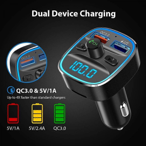 Πομπός FM Bluetooth Nulaxy συμβατός με αυτοκίνητο, QC3.0 & 7 χρώματα LED με οπίσθιο φωτισμό, ρ 1