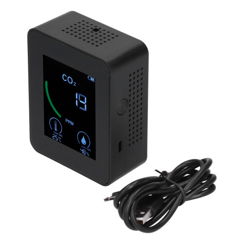 Digitaler USB-Luftqualitätssensor, CO₂, Temperatur, Luftfeuchtigkeit, TVOC, 8,9 cm, schwarz 1