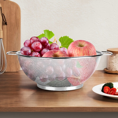 (24cm) Stainless Steel Double Handle Fruit Basket Kitchen Colander Strainer Modern Apple Bowl Large Capacity Fruit Serving Bowl 1