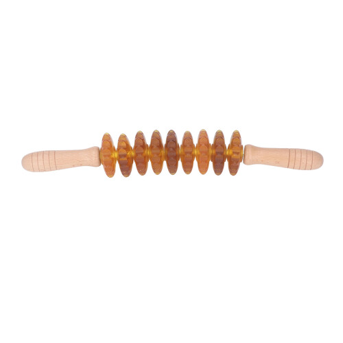 9-Rollen-Holz-Massage-Roller-Stick für Lymphdrainage, 40cm, Gelb