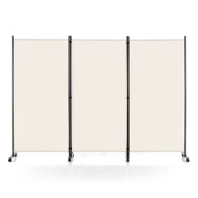 Paravent - HELLOSHOP26 - 3 panelen - 262 x 180 cm - Wit - Vergrendelbare wielen