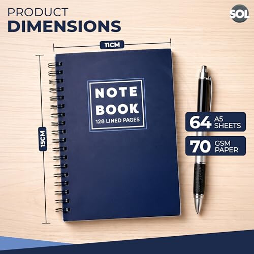 SOL SOL A5 Notebook, 64 Sheets Spiral Notebook A Lined Pages for Notes, Journaling & Planning, Compact & Lightweight Design, Portable Pocket 1