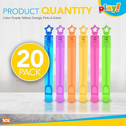SOL 20pk Neon Bubble Wands Assorted Mix Colour 1