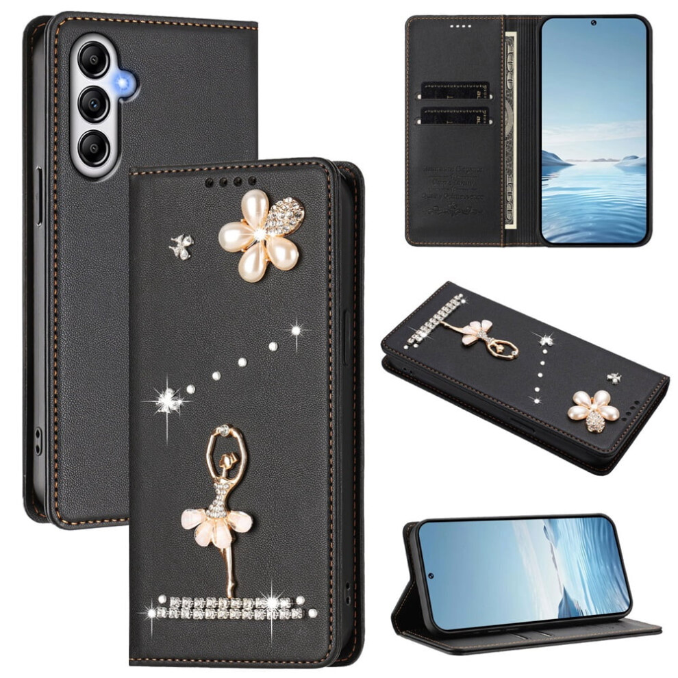 Rfid Blocking Ballet Girl Flip Wallet Leather Case For Samsung Galaxy A35 5G Â Magnetic Closure, Card Holder, Black 9009879195245