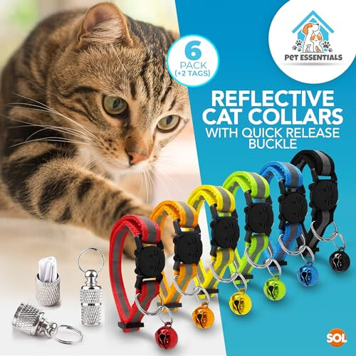 SOL SOL 6pk Reflective Cat Collars with Quick Release Buckle & 2 ID Tags, Adjustable & Comfortable, Durable Material 2