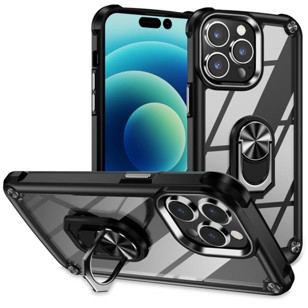Heavy Duty Shockproof Armor Case For Iphone 15 6.1", 360 Full Protection, Anti-Scratch Transparent Tpu+Acrylic With Ring Holder, Black 9482828631245