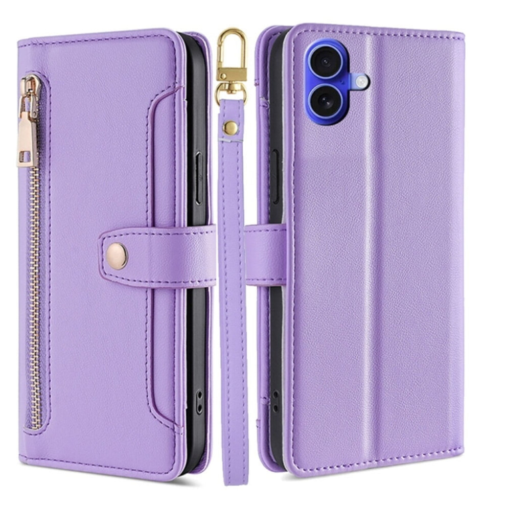 Leather Wallet Case For Iphone 16 6.1" Â 6-Card Purple 919886096208