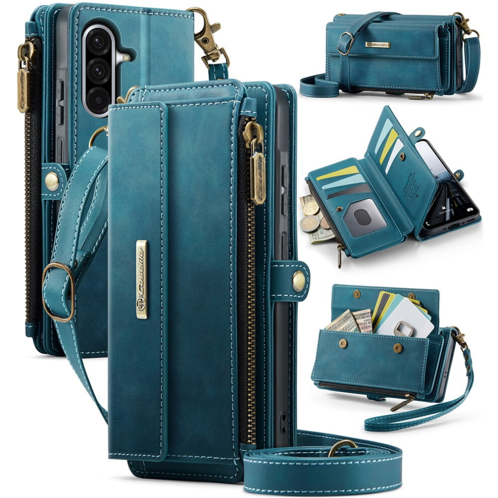 Caseme Wallet Case For Samsung Galaxy A56 Â Rfid-Blocking Pu Leather Flip Cover With Kickstand, Wrist Strap, Zipper, Card Slots, Blue 9482828632075