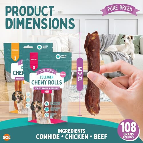 SOL 12pk Medium Collagen Chewy Rolls Lasting Dog Chews 1