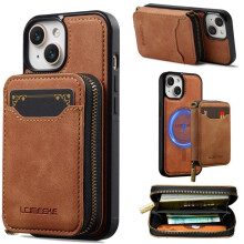 Leren telefoonhoesje met portemonneefunctie en ritsvak voor iPhone 14