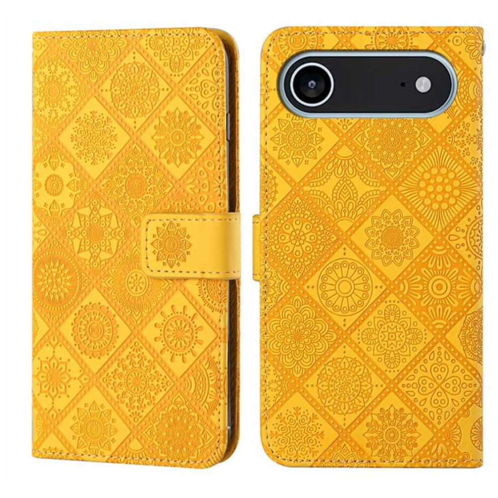 Pu Leather Flip Wallet Case With Strong Magnetic Closure, Card Slots, Embossed Ethnic DesignâCompatible With Iphone Air 6.5" Yellow 9482828634260