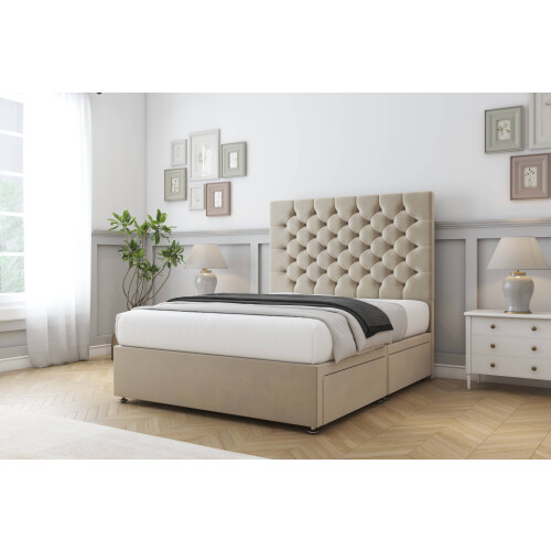 Sloomy Mayfair Almond Coniston Divan Bed Base 2 Drawers Same Side With 26" Strutted Headboard 4'6 Double 1