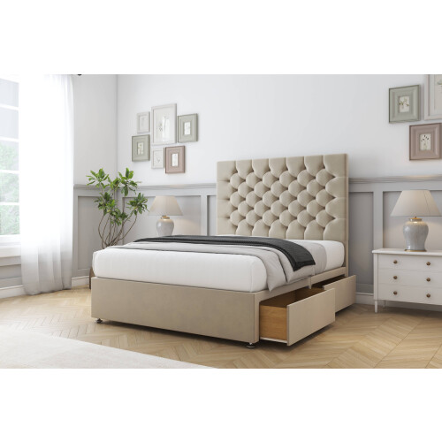 Sloomy Mayfair Almond Coniston Divan Bed Base 2 Drawers Same Side With 26" Strutted Headboard 4'6 Double 2