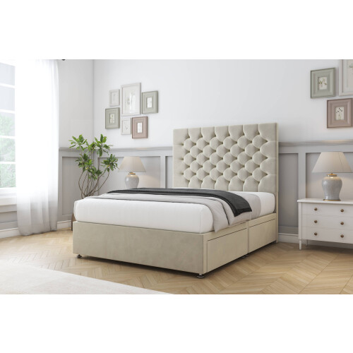 Sloomy Mayfair Cream Plush Divan Bed Base 2 Drawers Same Side With 26" Strutted Headboard 4'6 Double 2