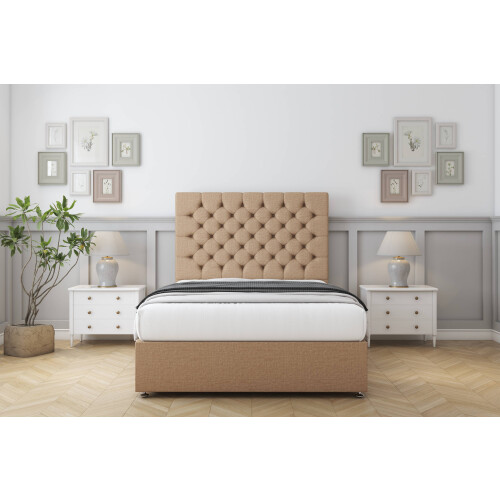 Sloomy Mayfair Latte Dumfries Divan Bed Base 2 Drawers Same Side With 26" Strutted Headboard 4' Small Double 1