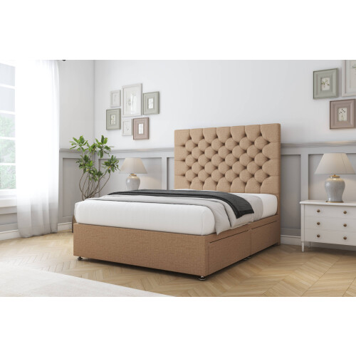 Sloomy Mayfair Latte Dumfries Divan Bed Base 2 Drawers Same Side With 26" Strutted Headboard 4' Small Double 2