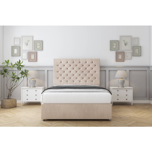 Sloomy Mayfair Sand Naples Divan Bed Base 2 Drawers Same Side With 26" Strutted Headboard 4' Small Double 1