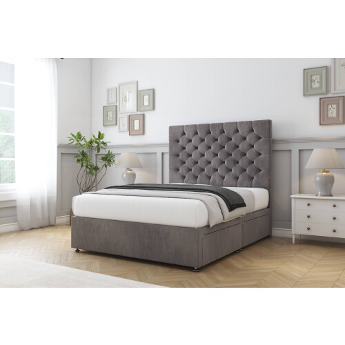 Sloomy Mayfair Slate Naples Divan Bed Base 2 Drawers Same Side With 26" Strutted Headboard 4' Small Double 2