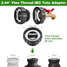 IBC Tote Bag Adapter, 2.44 inch Fine Thread Adapter, Fits 275-330 Gallons, 1/2 inch Male NPT Inlet, Hose Quick Connect