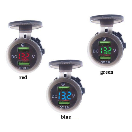Γρήγορη φόρτιση Δύο θύρες QC3.0USB Ψηφιακή οθόνη LED Μεταλλικό σώμα αλουμινίου Ευρεία 2