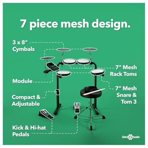 VISIONDRUM 7-piece Mesh Compact Electronic Drum Kit 2
