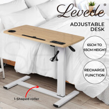 Levede Electric Height Adj. Over Bed Desk Oak