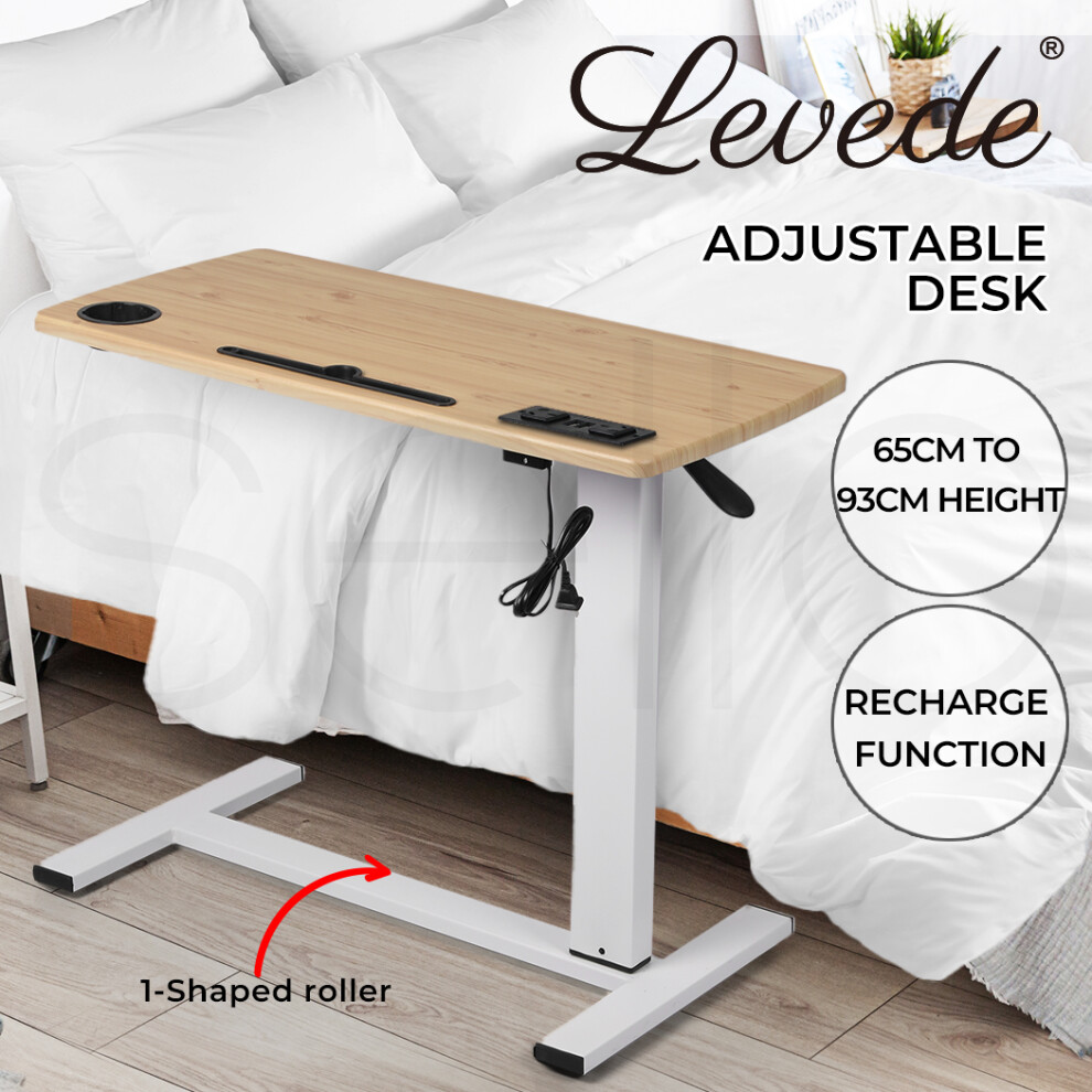 Levede Electric Height Adj. Over Bed Desk Oak