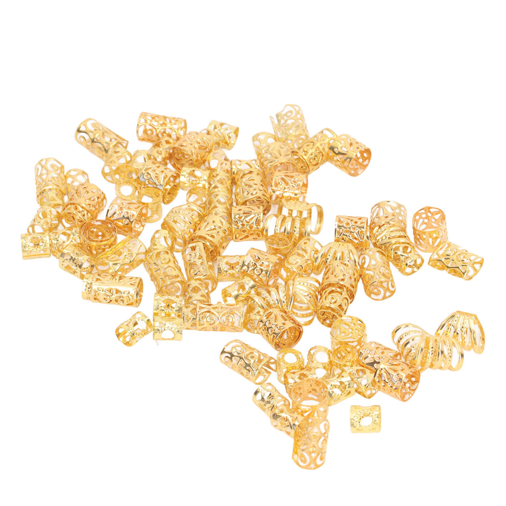 Unisex Gold 200Pcs Elegant Alloy Dreadlocks Hair Rings Hollow Out Pattern Hair Coils
