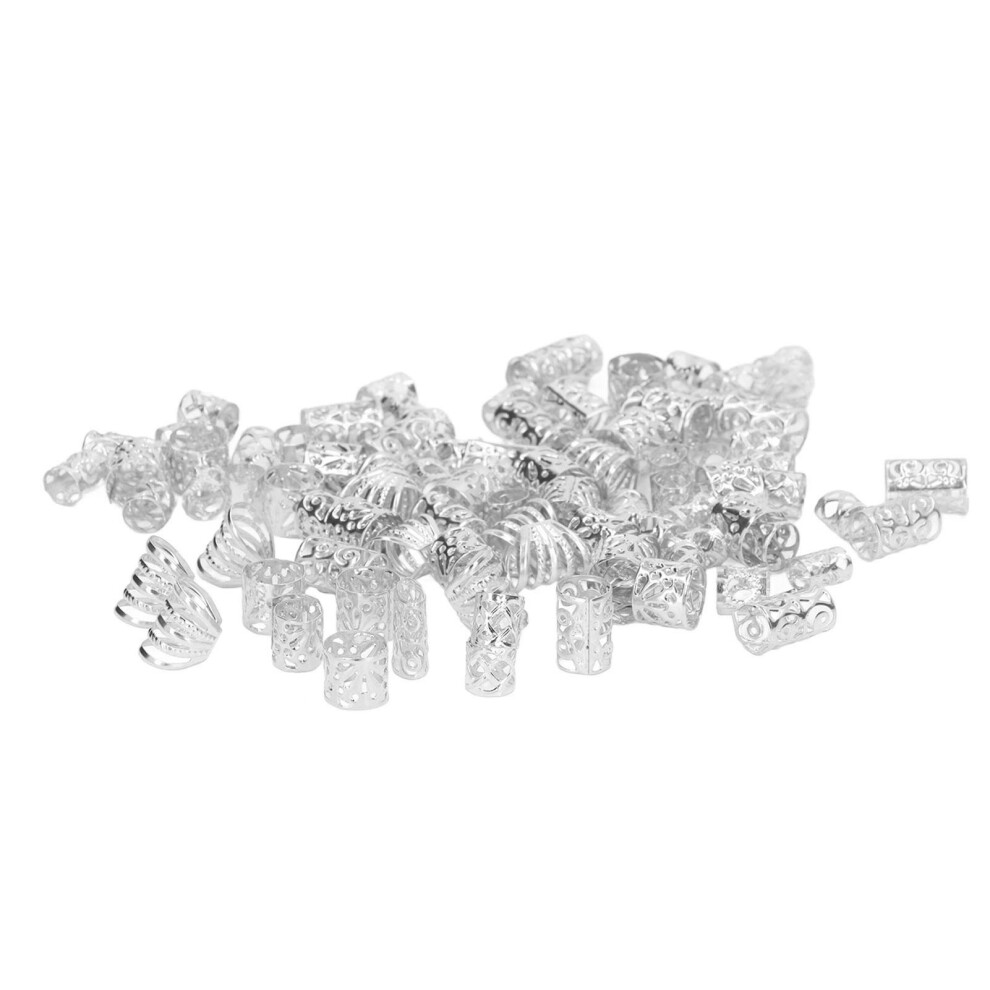 Unisex Silver Dreadlocks Hair Rings 200Pcs Hollow Pattern Alloy Jewellery For Braiding