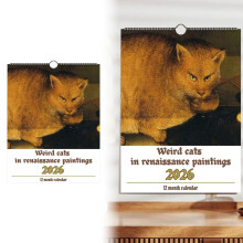 Gatos Estranhos no Renascimento - Calendário de Parede 2026 - 12 meses - Arte Medieval de Gatos, Calendário Divertido para Amantes de Gatos, Casa e