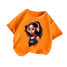 Jente T-skjorter med grafikk, korte ermer, rund hals, store størrelser, sommerklær for jenter, oransje, 8-10 år
