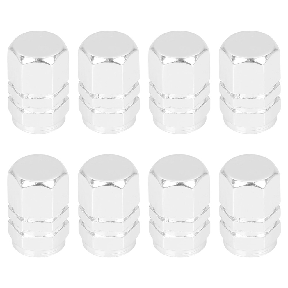 Tire Stem Valve Caps Tone 8Pcs Aluminium Alloy Silver 974856994274