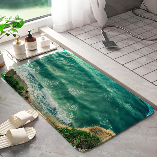 Beach waves1034Αντιολισθητικό χαλί μπάνιου με αφρό μνήμης: Απορροφητικό, γρήγορο