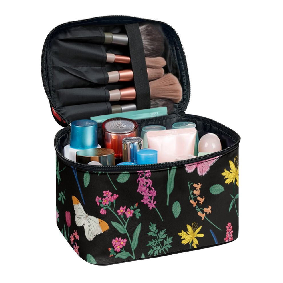 Travel cosmetic bag organizer with brush slots
