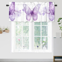 Cortina de cozinha com estampa de borboleta roxa, design vintage fantástico, bolso para varão, 137 x 46 cm, 1 painel, compatível com varões