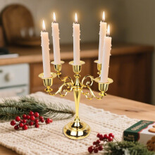 Castiçal europeu de cinco braços para decoração vintage e romântica de casamentos, jantares à luz de velas, restaurantes, hotéis e