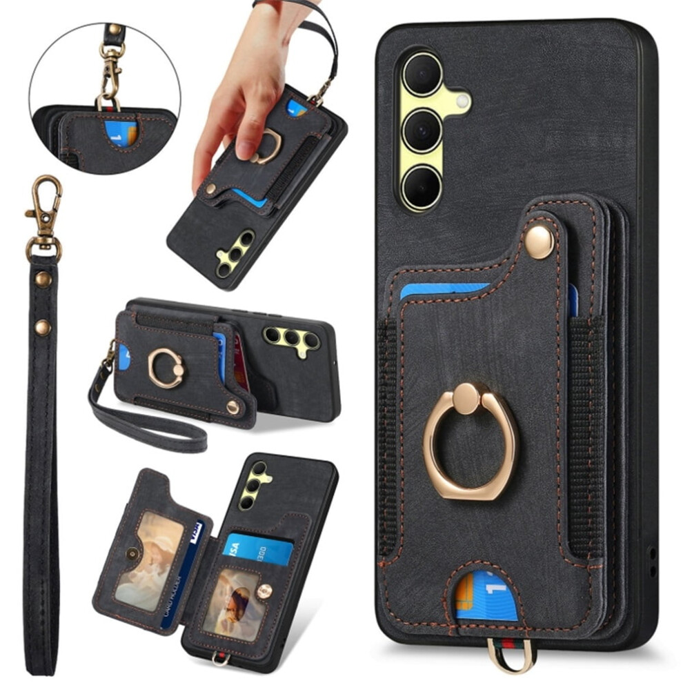 Compatible With Samsung Galaxy A35 5G Pu Leather Wallet Case Â Rfid Blocking, Kickstand, Ring Holder, Wrist Strap, Magnetic Cover 9009879198932