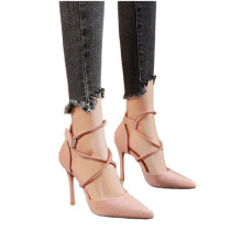 Willtoo Women's Suede Cross-Strap Pointed Toe Stiletto High Heels for Spring Events Pink