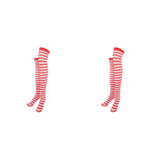 Lot de 2 bas de Noël rouges et blancs à rayures montantes jusqu'aux genoux pour femmes et filles - Taille unique