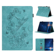 Capa de couro premium com estampa de flores e pássaros, compartimento para cartão, porta-retratos e suporte magnético — compatível com iPad