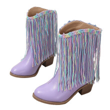 Girls' Solid Leather Western Cowboy Boots with Tassels – Autumn/Winter Casual Kids & Toddler Boots, Compatible with 2024 Styles